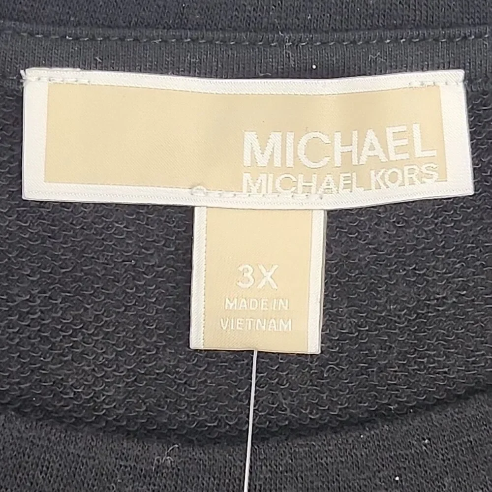 Michael Kors Shirt Knit Women Plus Sz 3X Black Cold Shoulder Top Terry NEW